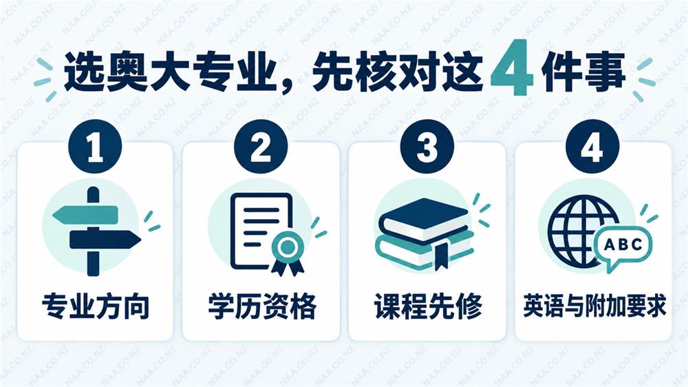奥克兰大学专业选择四项核对信息图